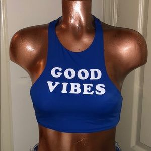 Blue good vibes vs pink bikini top (SMALL)